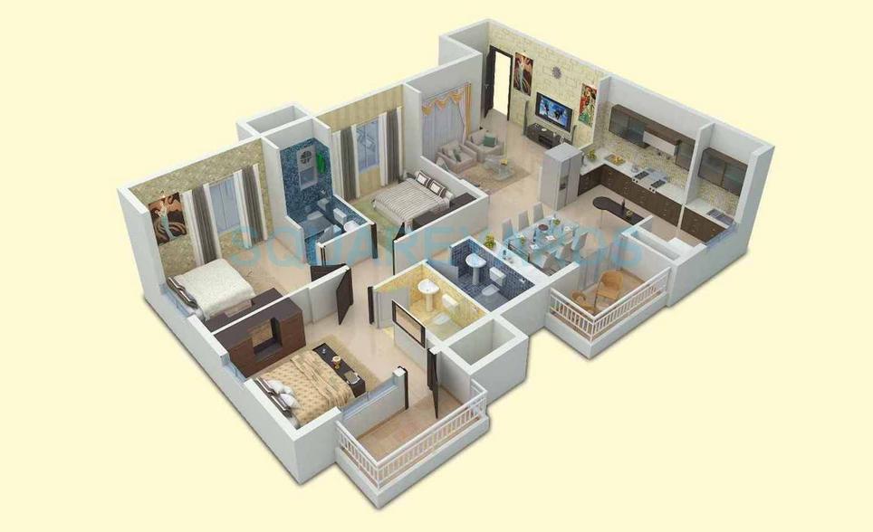 Floor plan of 3 BHK 1446 Sq. Ft. Apartment in Vaishnavi Gardenia, Bangalore