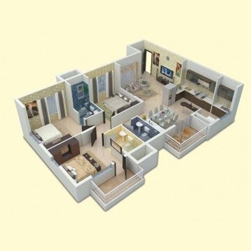 Floor plan of 3 BHK 1618 Sq. Ft. Apartment in Vaishnavi Gardenia, Bangalore