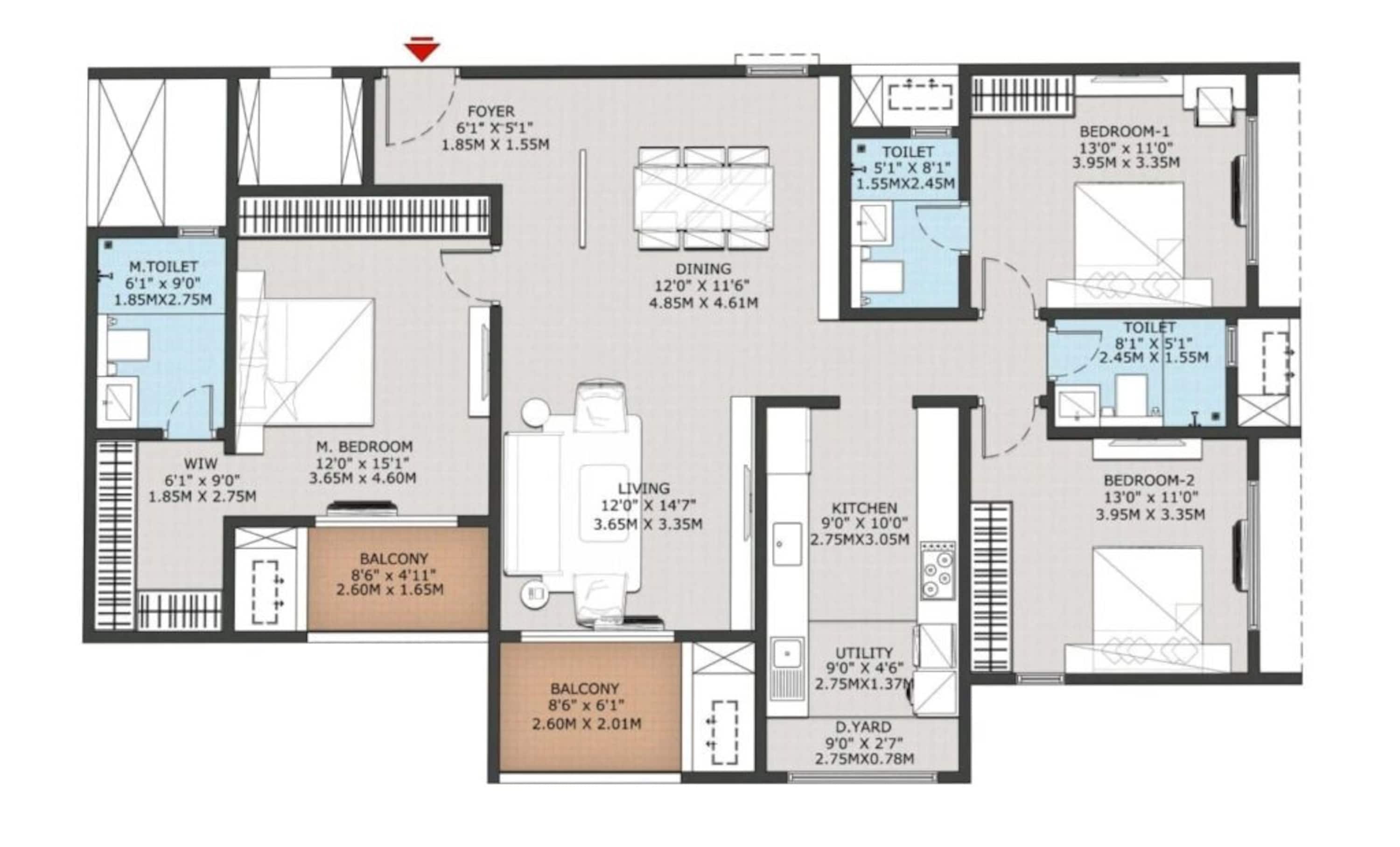 3 BHK 1867 Sq. Ft. Apartment in Vaishnavi Krishna Brindavan
