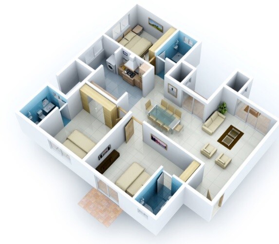 Floor plan of 3 BHK 1700 Sq. Ft. Apartment in Vaishnavi Nakshatra, Bangalore