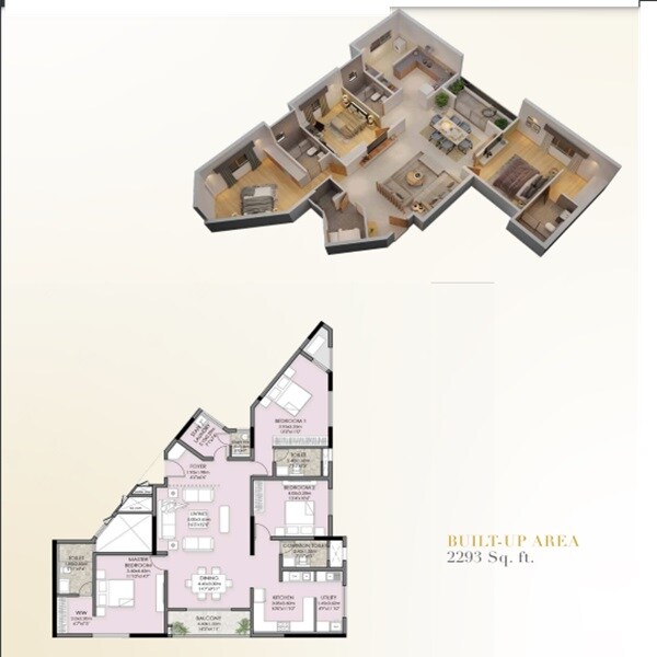 Floor plan of 3 BHK 2293 Sq. Ft. Apartment in Vaishnavi Premiere, Bangalore