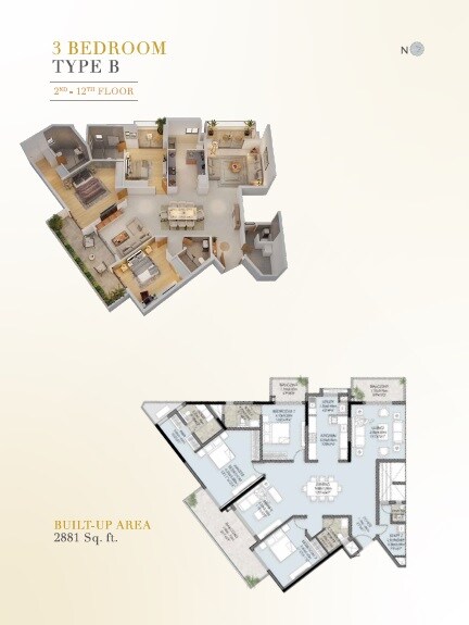 Floor plan of 3 BHK 2881 Sq. Ft. Apartment in Vaishnavi Premiere, Bangalore