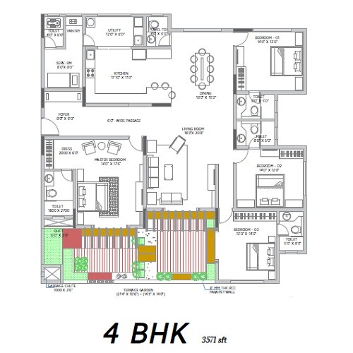 Floor plan of 4 BHK 3571 Sq. Ft. Apartment in Vaishnavi Terraces, Bangalore