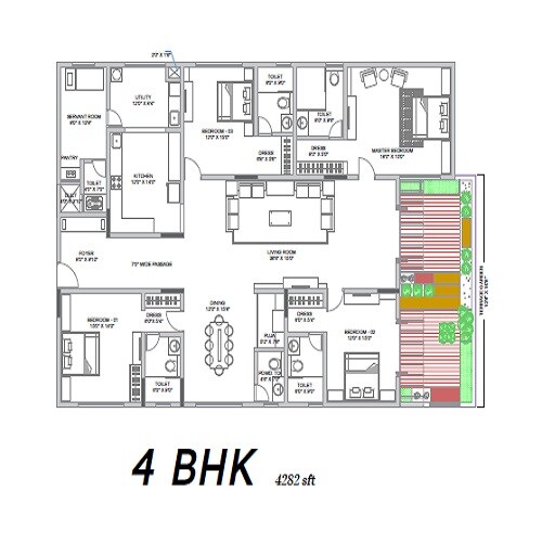 Floor plan of 4 BHK 4282 Sq. Ft. Apartment in Vaishnavi Terraces, Bangalore