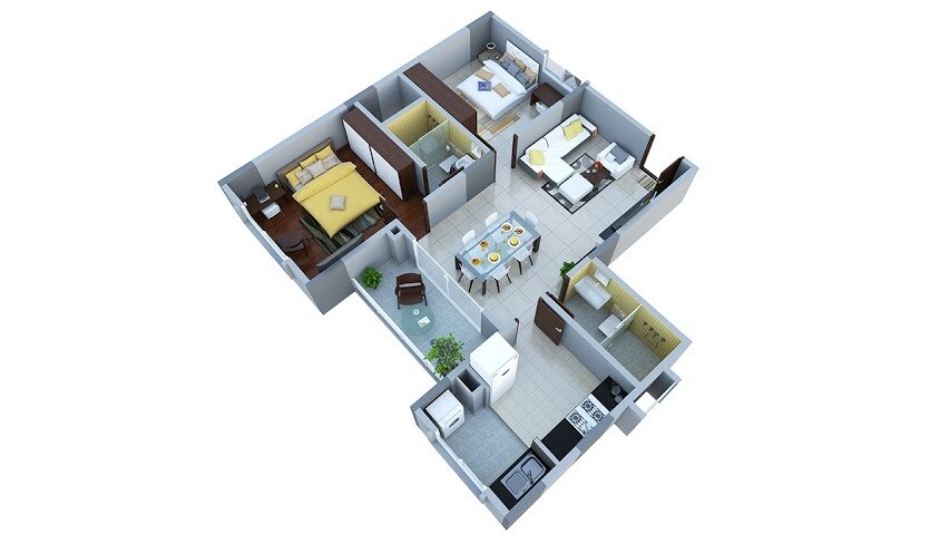 Floor plan of 2 BHK 1190 Sq. Ft. Apartment in Vaishnavi Triniti, Bangalore