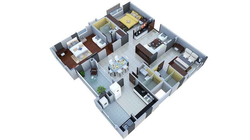 Floor plan of 3 BHK 1628 Sq. Ft. Apartment in Vaishnavi Triniti, Bangalore