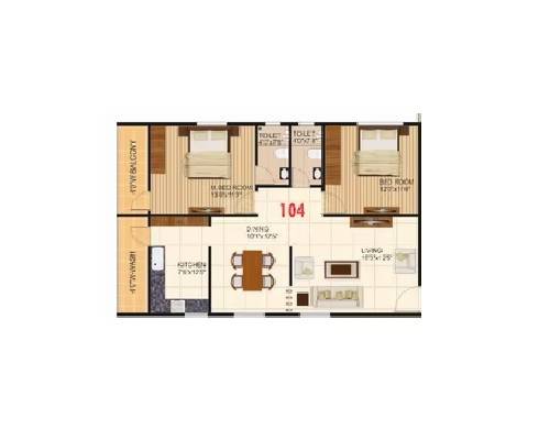 Floor plan of 3 BHK 1410 Sq. Ft. Apartment in Vaishno Ambaram, Bangalore