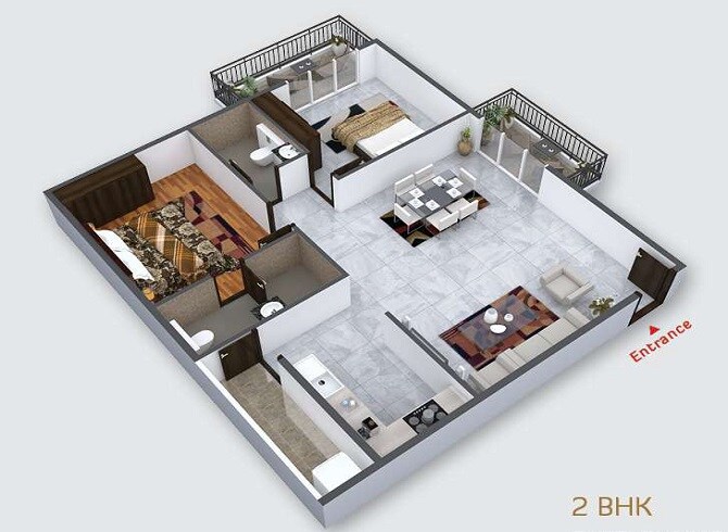 Floor plan of 2 BHK 1380 Sq. Ft. Apartment in Vaishno Excellency, Bangalore