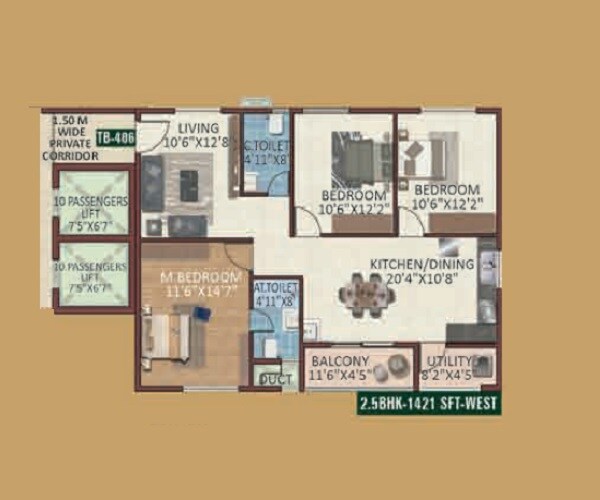 2 BHK 1421 Sq. Ft. Apartment