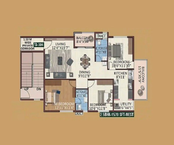 2 BHK 1570 Sq. Ft. Apartment