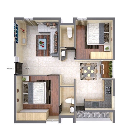 Floor plan of 2 BHK 956 Sq. Ft. Apartment in Vaishnodevi Excelsior, Bangalore