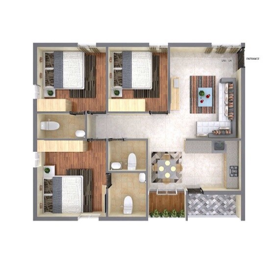 Floor plan of 3 BHK 1160 Sq. Ft. Apartment in Vaishnodevi Excelsior, Bangalore