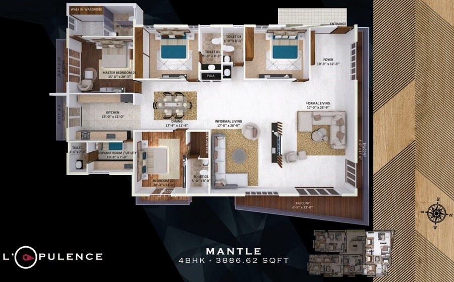 Floor plan of 4 BHK 3887 Sq. Ft. Apartment in Vaishnodevi L Opulence, Bangalore
