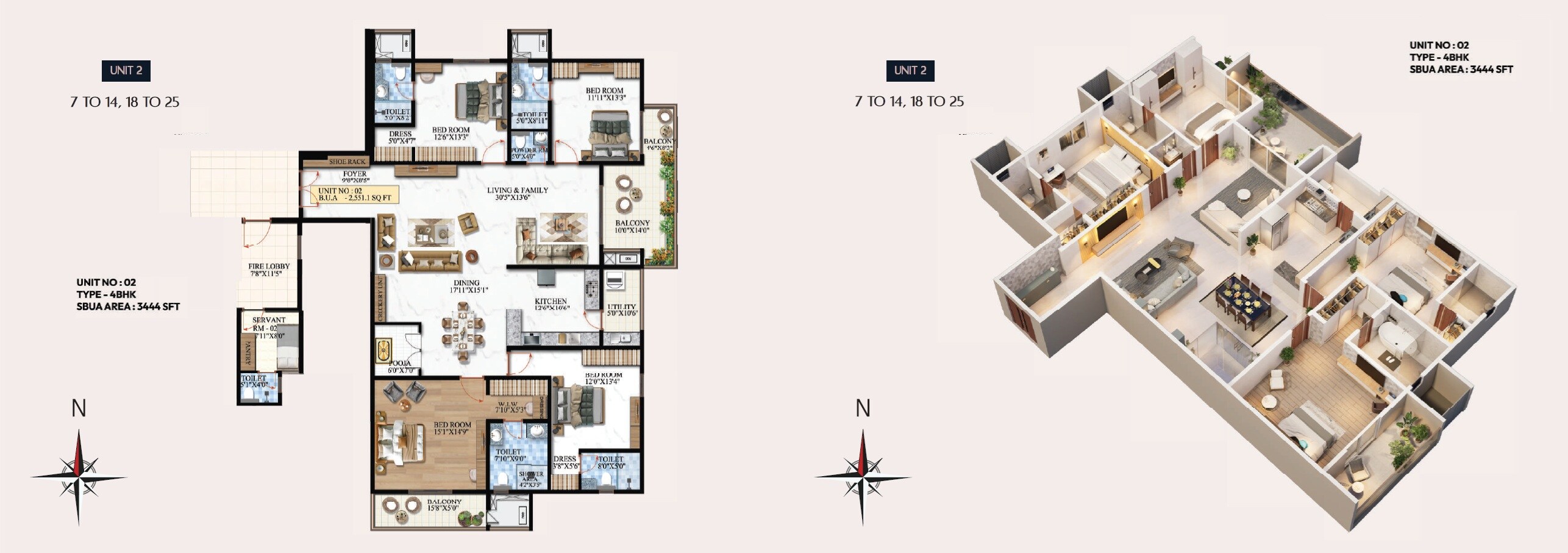 Floor plan of 4 BHK 3444 Sq. Ft. Apartment in Vaishnodevi Melange One, Bangalore