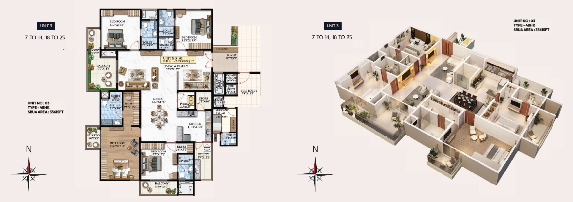 Floor plan of 4 BHK 3561 Sq. Ft. Apartment in Vaishnodevi Melange One, Bangalore