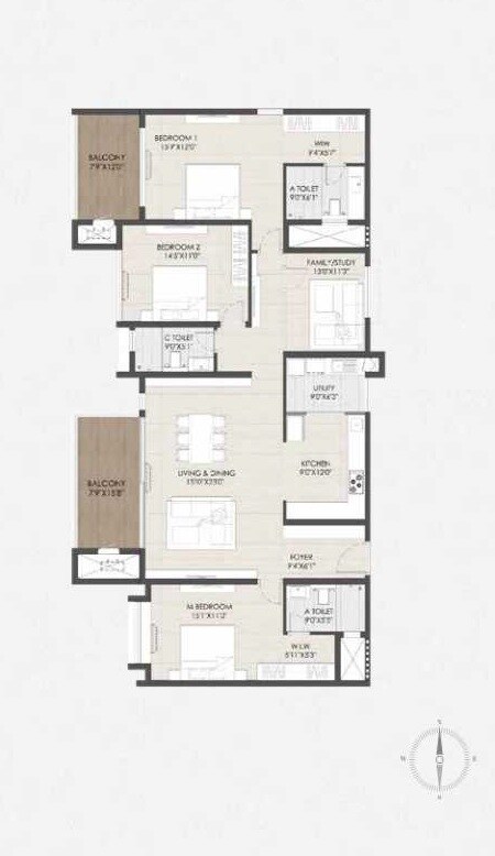 Floor plan of 3 BHK 2446 Sq. Ft. Apartment in Vajram Chrysanthemum, Bangalore