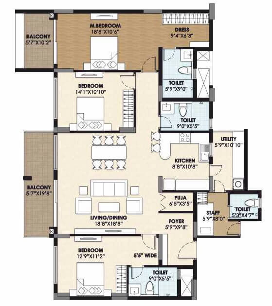 3 BHK 2322 Sq. Ft. Apartment