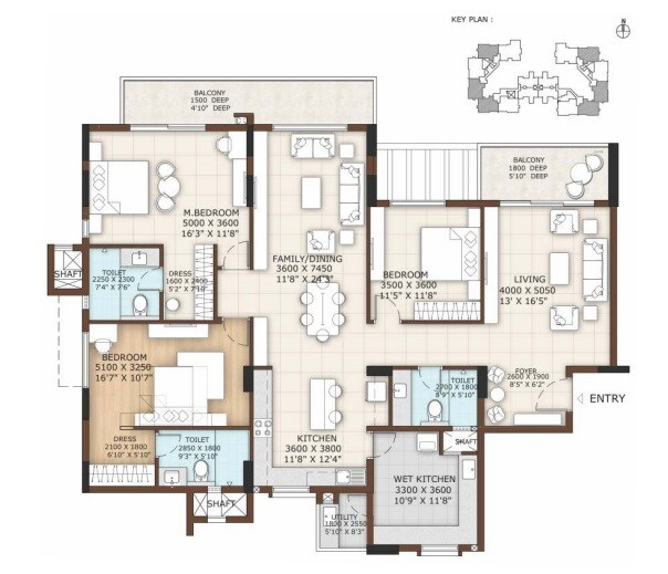 Floor plan of 3 BHK 2671 Sq. Ft. Apartment in Vajram Tiara, Bangalore