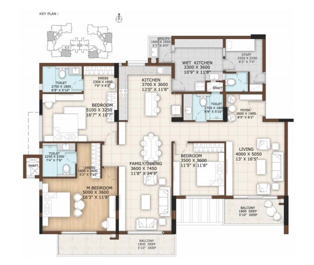 Floor plan of 3 BHK 2686 Sq. Ft. Apartment in Vajram Tiara, Bangalore