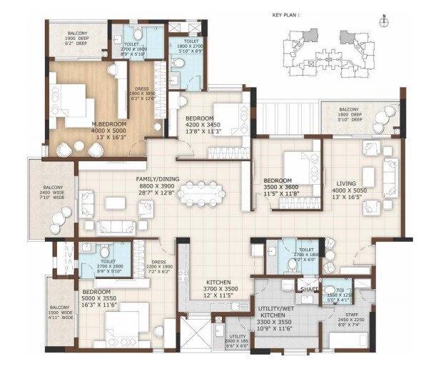 Floor plan of 4 BHK 3450 Sq. Ft. Apartment in Vajram Tiara, Bangalore