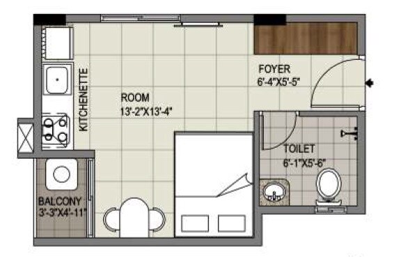 Floor plan of 361 Sq. Ft. Studio in Vakil Rose, Bangalore