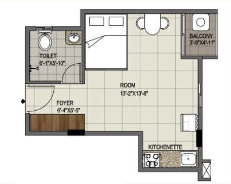 Floor plan of 420 Sq. Ft. Studio in Vakil Rose, Bangalore