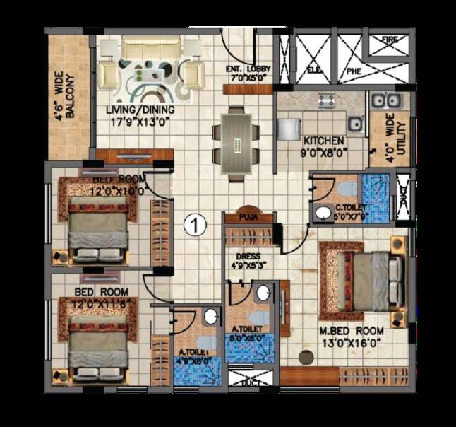 3 BHK 1545 Sq. Ft. Apartment