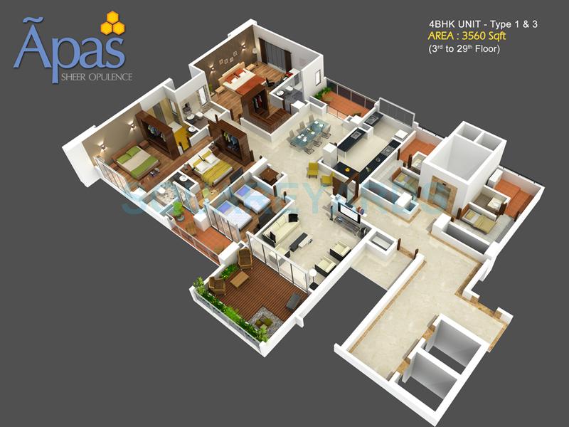Floor plan of 4 BHK 3560 Sq. Ft. Apartment in Valmark Apas, Bangalore