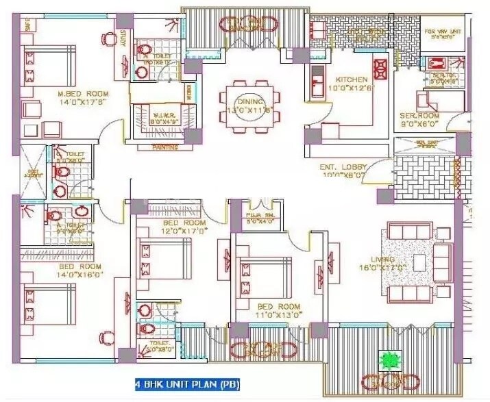 Floor plan of 4 BHK 3630 Sq. Ft. Apartment in Valmark Apas, Bangalore