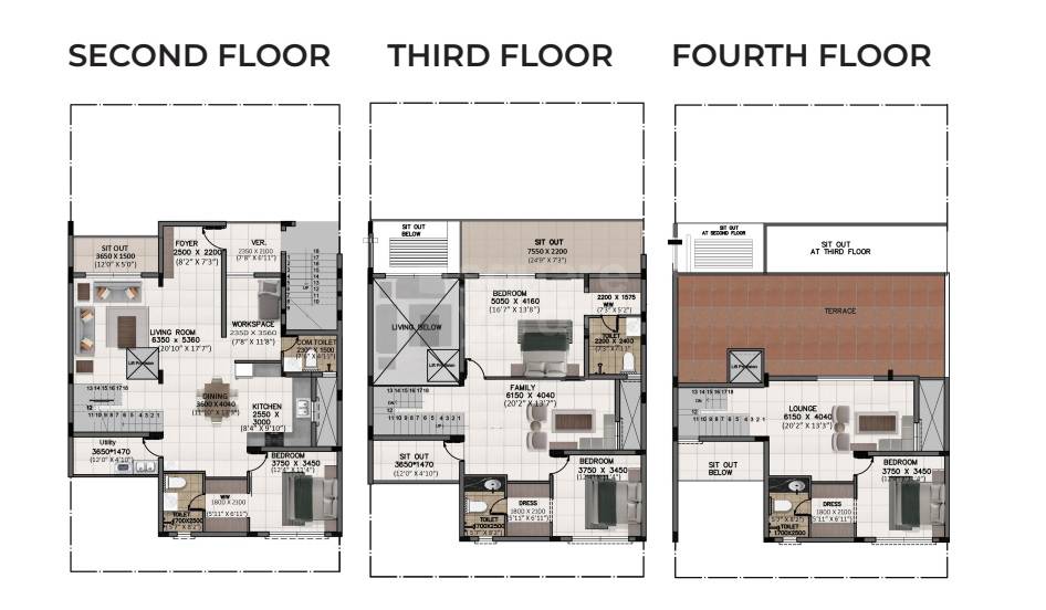 Floor plan of 4 BHK 4104 Sq. Ft. Villament in Valmark City Ville, Bangalore