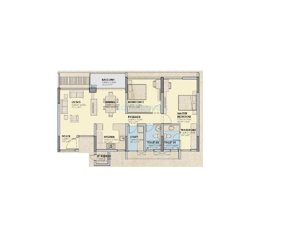 Floor plan of 2 BHK 1284 Sq. Ft. Apartment in Value Designbuild Azure, Bangalore