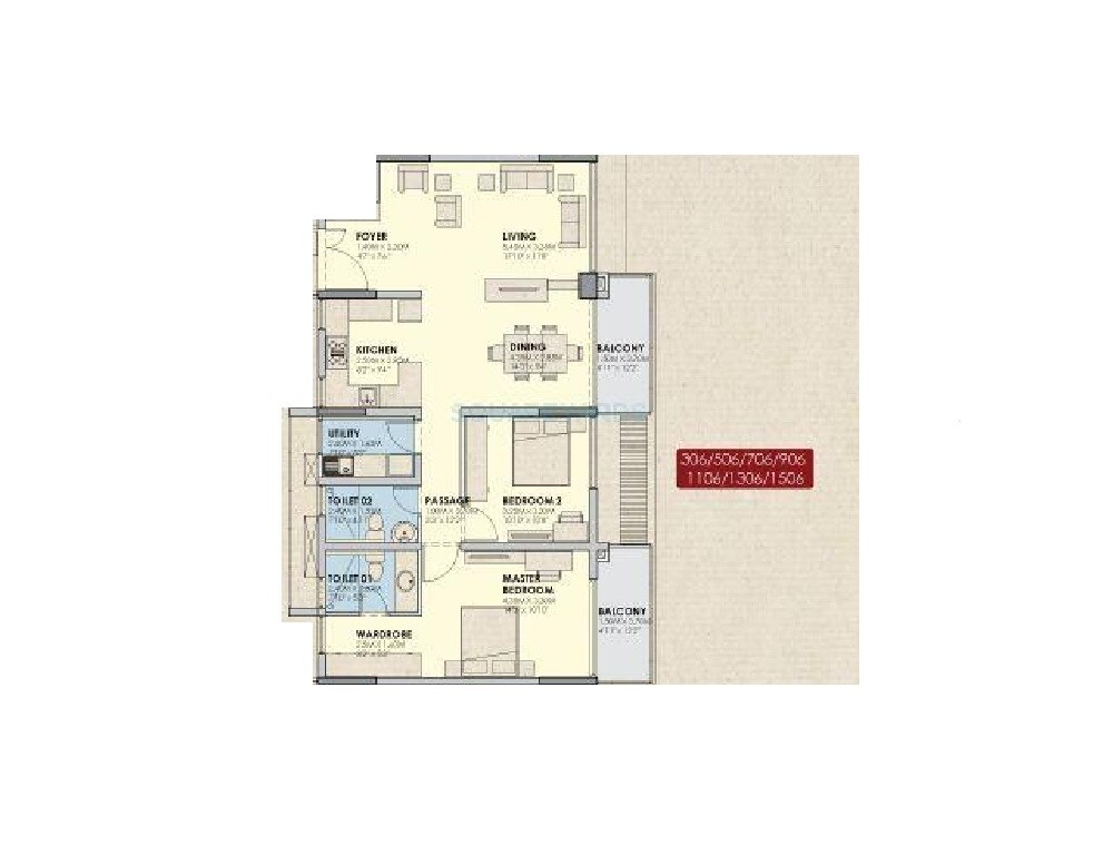 Floor plan of 2 BHK 1419 Sq. Ft. Apartment in Value Designbuild Azure, Bangalore