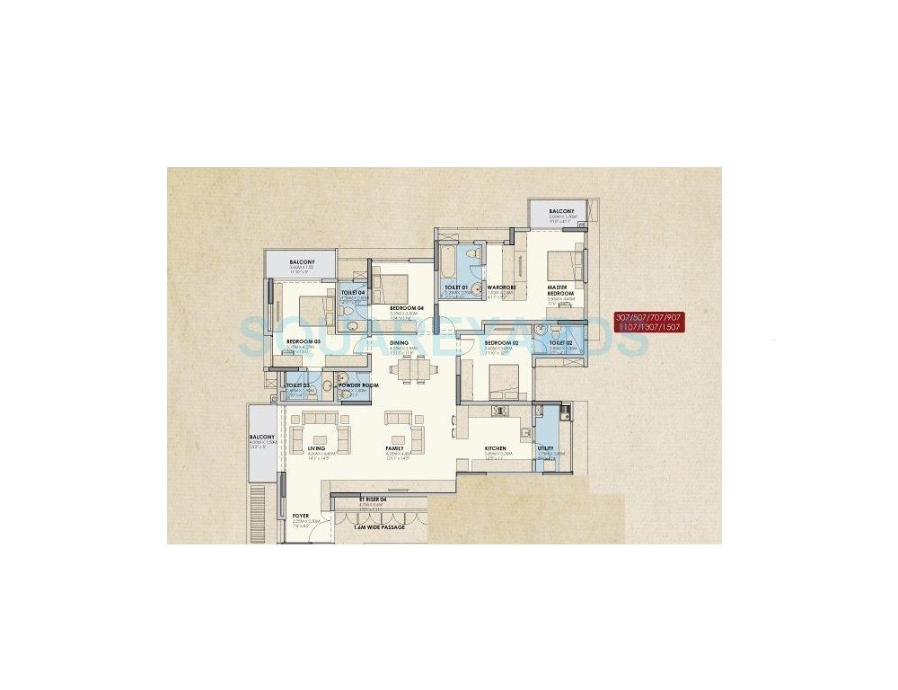 Floor plan of 4 BHK 2484 Sq. Ft. Apartment in Value Designbuild Azure, Bangalore