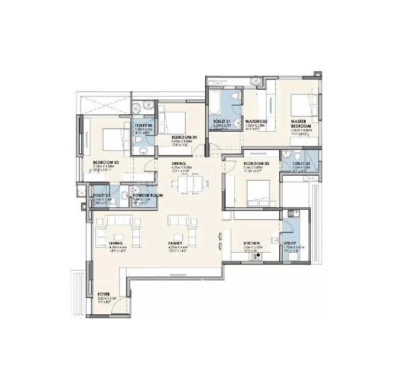 Floor plan of 4 BHK 2712 Sq. Ft. Apartment in Value Designbuild Azure, Bangalore