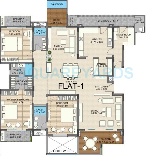 Floor plan of 3 BHK 3000 Sq. Ft. Apartment in Value Designbuild Nusa Dua Chromatic, Bangalore