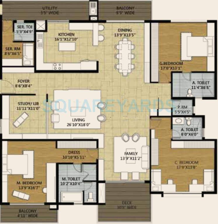Floor plan of 3 BHK 3613 Sq. Ft. Apartment in Value Designbuild Willow Farm, Bangalore