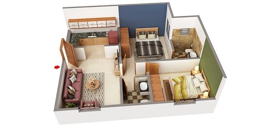 2 BHK 865 Sq. Ft. Apartment