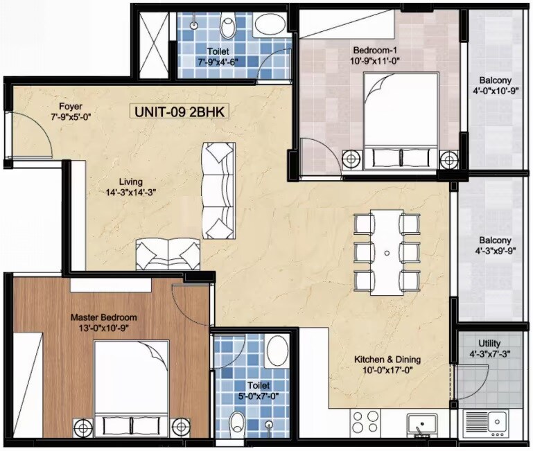 Floor plan of 2 BHK 1126 Sq. Ft. Apartment in Vanshika Sweven, Bangalore