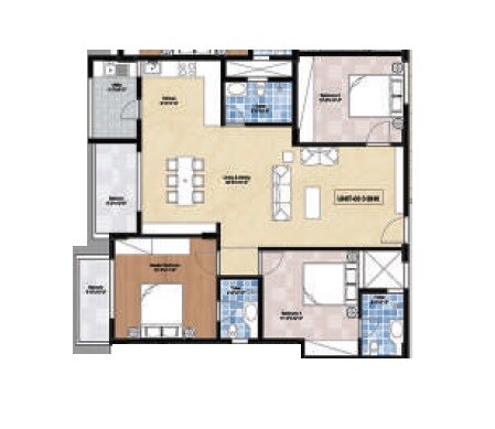 Floor plan of 3 BHK 1340 Sq. Ft. Apartment in Vanshika Sweven, Bangalore