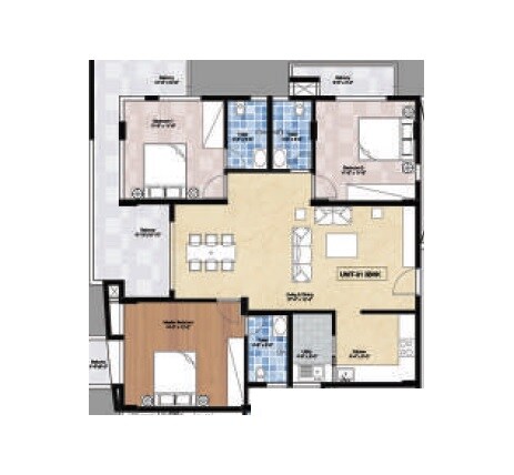 Floor plan of 3 BHK 1527 Sq. Ft. Apartment in Vanshika Sweven, Bangalore