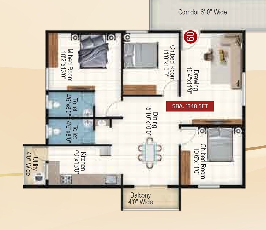 3 BHK 1348 Sq. Ft. Apartment