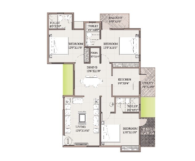 3 BHK 1635 Sq. Ft. Apartment