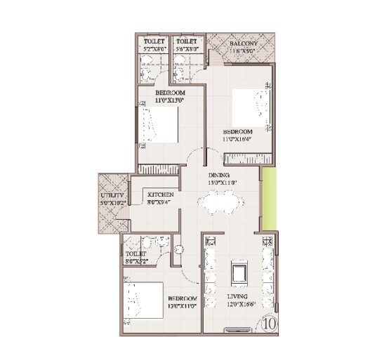 3 BHK 1740 Sq. Ft. Apartment