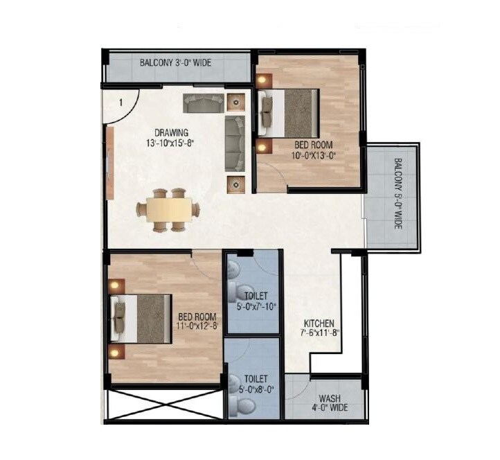 Floor plan of 2 BHK 816 Sq. Ft. Apartment in Varsha Tirumalaa Square, Bangalore