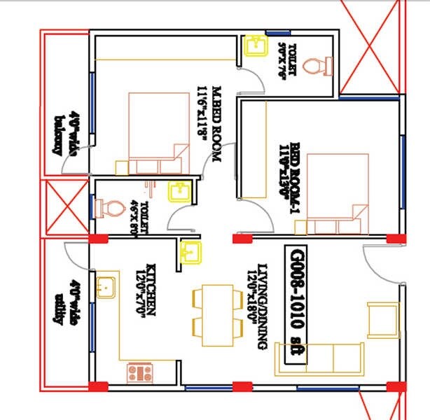 Floor plan of 2 BHK Apartment - 1151 sq. ft. in Vascon Fortunaa, Bangalore