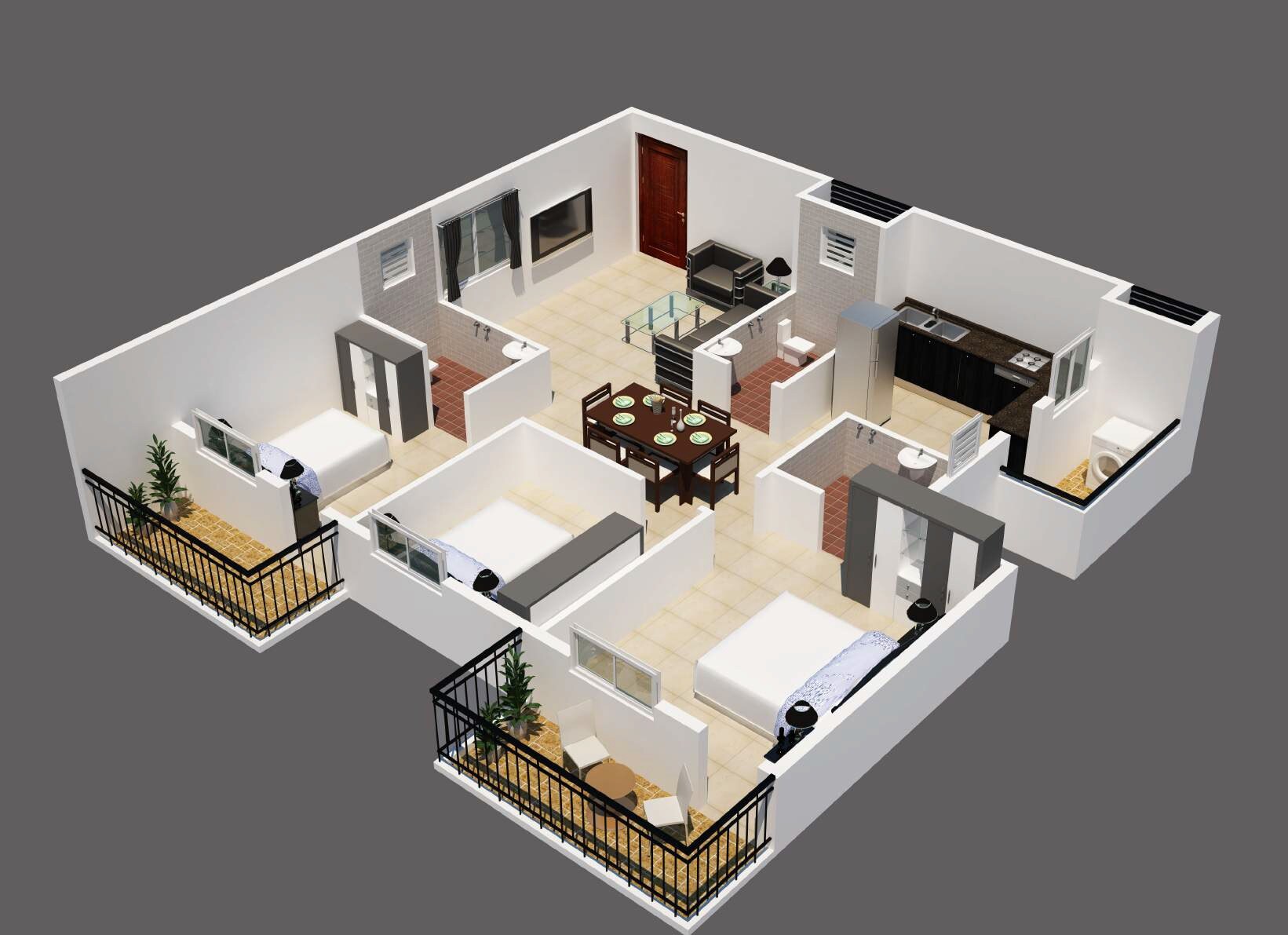 Floor plan of 3 BHK 1455 Sq. Ft. Apartment in Vasudha Springs, Bangalore