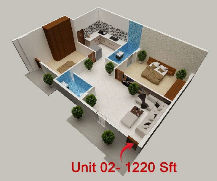 Floor plan of 2 BHK 1220 Sq. Ft. Apartment in Vasuki Vallabha, Bangalore