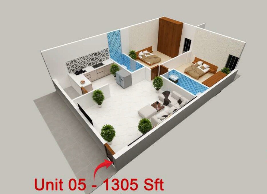 Floor plan of 2 BHK 1305 Sq. Ft. Apartment in Vasuki Vallabha, Bangalore