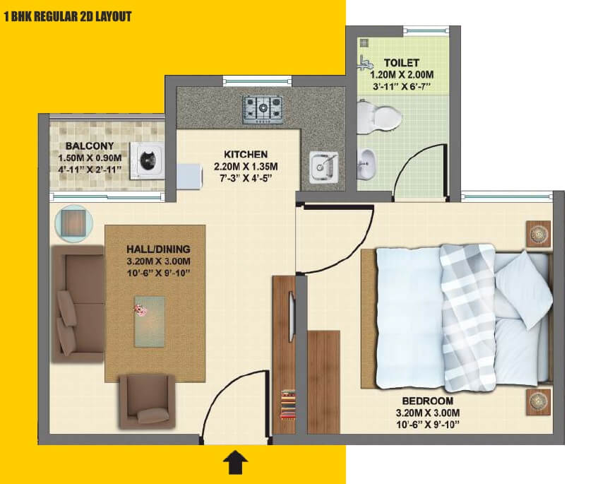 Floor plan of 1 BHK 416 Sq. Ft. Apartment in VBHC Palm Haven, Bangalore