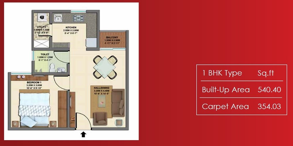 Floor plan of 1 BHK 540 Sq. Ft. Apartment in VBHC Palmhaven II, Bangalore